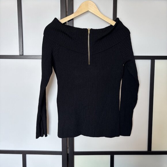 Cremieux Women’s Black Ribbed Sweater Top Sz L Dark Academia Preppy Minimalist - Picture 10 of 12